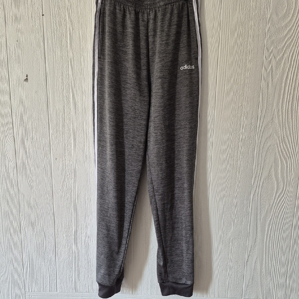 adidas Dark Gray Heather Joggers with White Side Stripes
